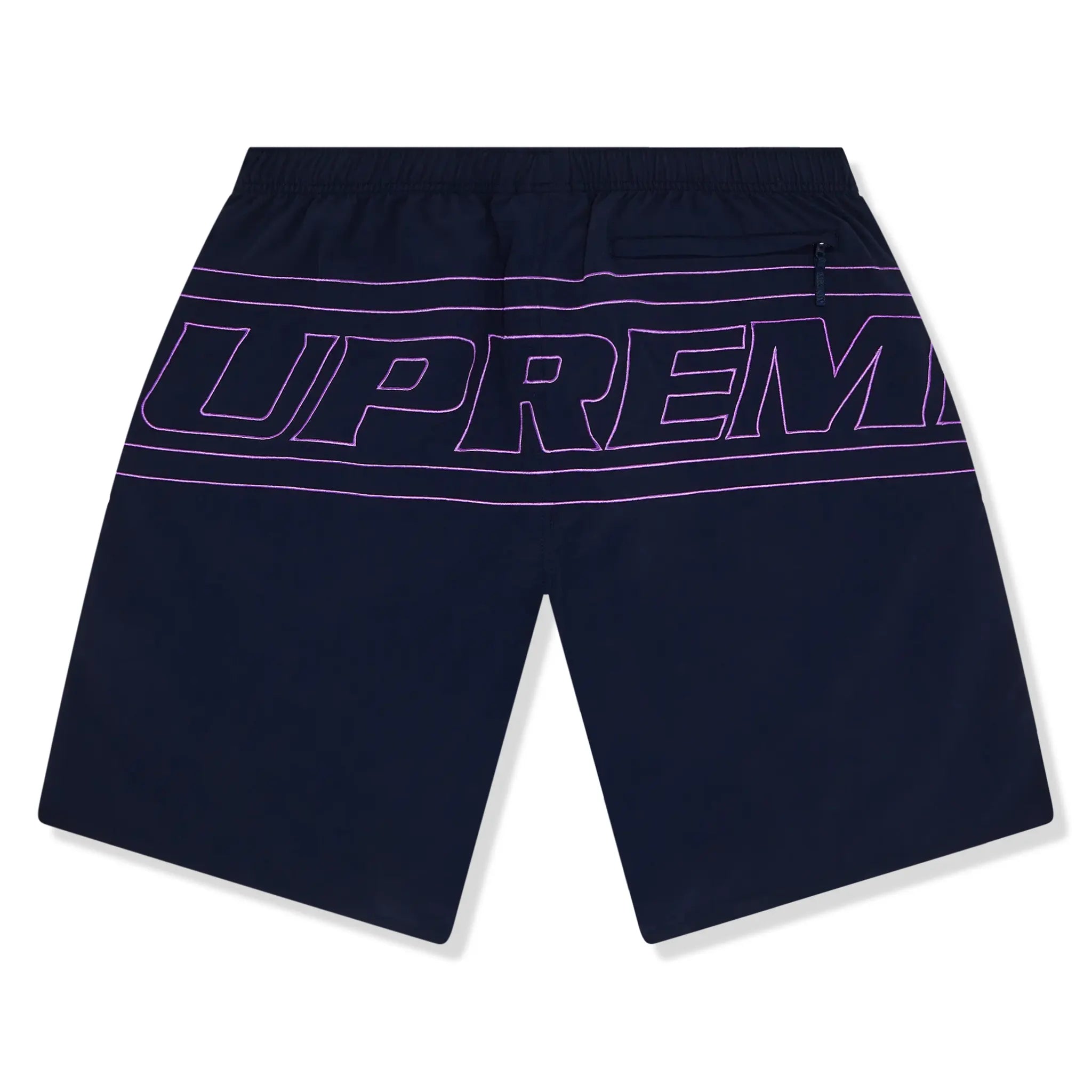 Back View of Supreme Big Logo Nylon Navy Shorts SS25SH42-NAVY